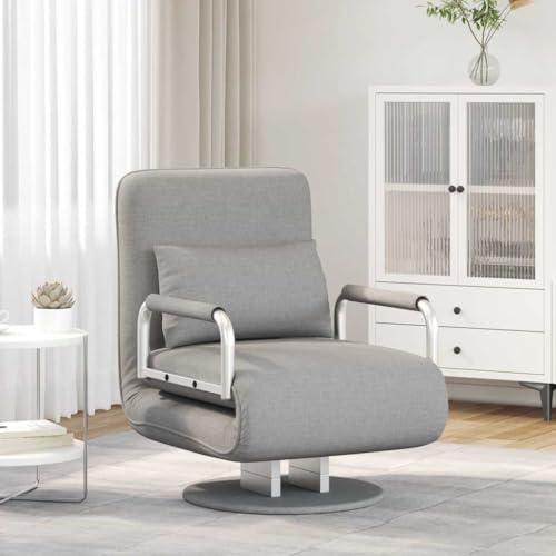 HBFDSFG Verstellbarer Drehstuhl und Schlafsofa Hellgrau Stoff, Sessel mit Chaiselongue- und Liegefunktion, dick gepolstert mit Schaumstoff, inklusive Kissen, für Wohnzimmer, Büro