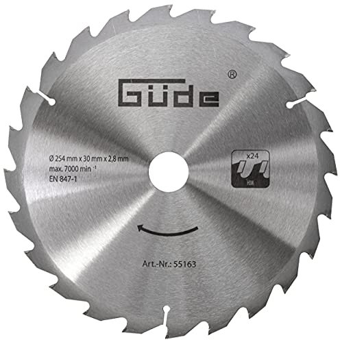 Güde Lama per sega per legno HM 254 x 30 x 24Z (in metallo duro, diametro 25,4 cm, foro per lama da 3 cm, 24 denti, spessore lama da 1,8 mm, per tagli max. fino a 7000 1/min)