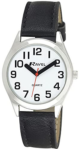Ravel Unisex Super Bold Sight Aid Watch with Big Numbers - Black/Silver Tone/White Dial