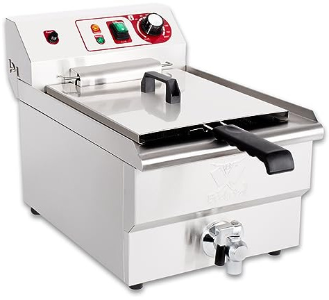 Beeketal 'BWF-161P' Profi Gastronomie Kaltzonen Fritteuse (16 Liter Volumen für max. 11 Liter Öl) Edelstahl Gastro Imbiss Friteuse mit Ein/Aus Schalter, Doppelheizspirale und Fettablaufhahn