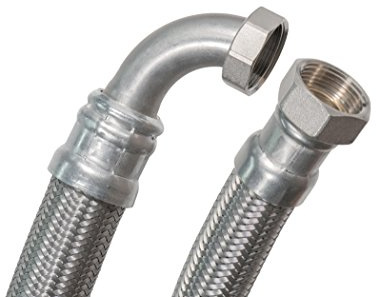 SFX® Panzerschlauch 200cm DN25-1 Zoll ÜM x 1 Zoll ÜM 90 Grad Bogen Trinkwasser Flexschlauch Edelstahl Umflechtung 2000mm