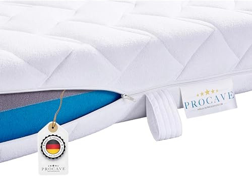 PROCAVE Frottee Matratzenbezug versteppt, mit 4-Seiten Reißverschluss und 4 Handgriffen, 100% aus Deutschland in 90x200 cm für Matratzen-Höhe 30cm