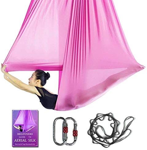 Aerial Yoga Hammock L:5M W:2.8M Aerial Pilates Silk Yoga Swing Set with 2000 Ibs Load Include Daisy Chain, Pose Guide
