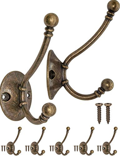Fuxxer Doppel-Garderobenhaken aus Gusseisen, Vintage Wandhaken, 5 Stück, Bronze