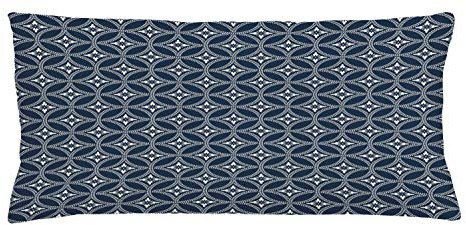 ABAKUHAUS Geométrico Funda para Almohadón, Círculo de Lotus Japonesa, Decorativo, Estampado en Ambos Lados, 40 x 90 cm, Crema Azul Oscuro