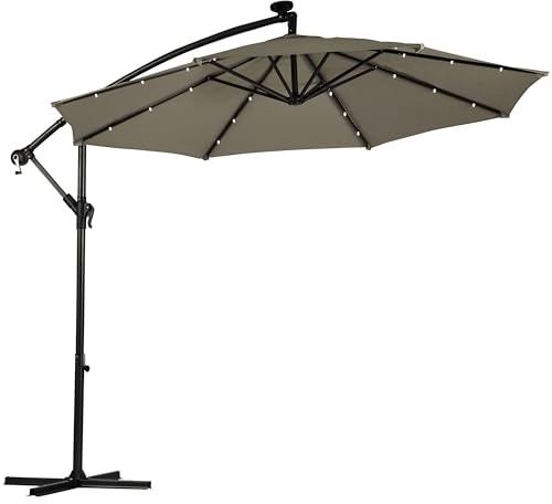 Garden Life Garden Cantilever Solar 24 LED Parasol & Cover Outdoor Umbrella 2.7m Fully Opened Crank Handle Cover Included (Pale Grey)