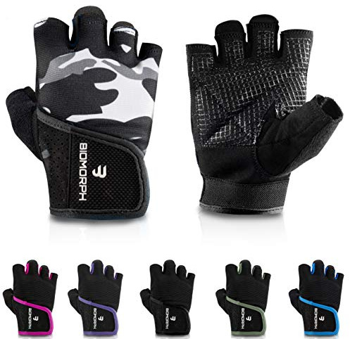 BIOMORPH Trainingshandschuhe für Damen und Herren I Fitness Handschuhe für Krafttraining, Bodybuilding, Crossfit (Grey Camo, 19,5cm - 21,5cm - M)