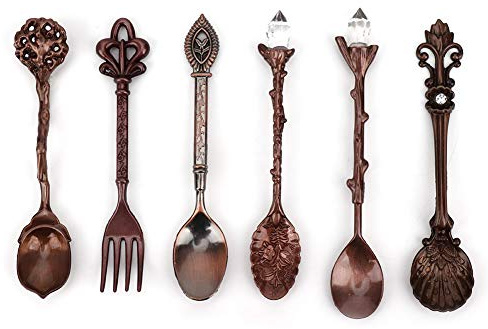 6 Stück/Set Vintage geschnitzte Kaffeelöffel Teelöffel Retro Zinklegierung Dessert Couchtisch Geschirr Löffel Besteck Küche(Rote Bronze)