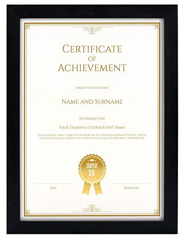 GraduatePro A4 Bilderrahmen Holz Urkunde Dokument din University Certificate Frame Passepartout Diplom Format Academica Zertifikate zum Hängen Schwarz