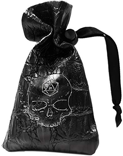 World of Dice Drachenbeutel - Würfelbeutel für Pen & Paper Würfel, aus Kunstleder mit Totenkopf und Drachenschuppen-Prägung, ideale Aufbewahrung für DND, DSA, usw. (1 Stück)