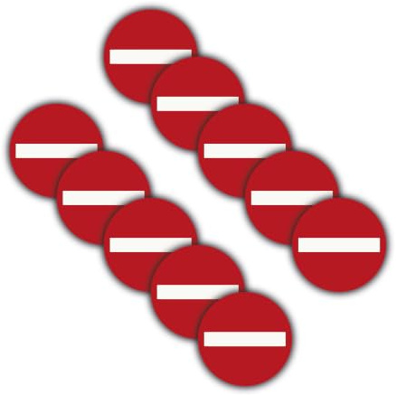 STROBO 10 Stück Aufkleber Einbahnstraße mit Ø 9,5 cm | Sticker mit geschlitzter Rückseite für den Innen- und Außenbereich | UV-Schutz, Wind- und Wetterfest