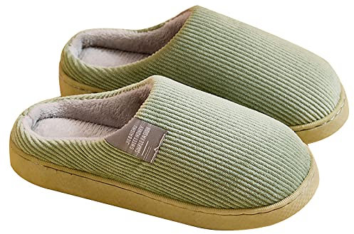 YUHAI Winter Pantoffeln Sheepskin for Women Mens Soft Warm Memory Schaum Baumwolle Home Slippers Plüsch Vlies Slip on House Shoes for Indoor Outdoor,Green-36~37