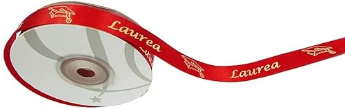 Baratti Nastro Laurea Doppio Raso Con Scritta Colore Oro Per Bomboniere, Decorazioni, Larghezza 15MM e Lunghezza 25 MT (Rosso)