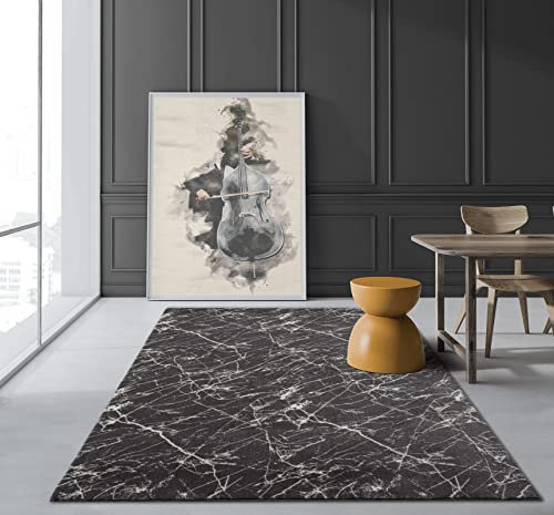 the carpet Relax Edition Moderner Flauschiger Kurzflor Teppich, Anti-Rutsch Unterseite, Waschbar bis 30 Grad, Super Soft, Felloptik, Blitz, Anthrazit Creme, 240 x 340 cm