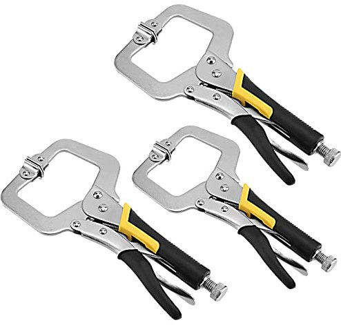 KOHAND 3 Pack C Clamp Locking Pliers 11 Inch/28cm, Adjustable Welding Vice Grips C Clamps with Swivel Pads and Plastic Handle, Nickel Plated C Pliers for Woodworking, Aligning, Welding