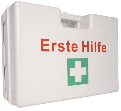 Erste Hilfe Kasten DIN 13169:2021, Erste Hilfe Koffer - LARGE - mit Wandhalterung, Verbands-Kasten gemäß ASR, ABS-Kunststoff - bruchsicher & schlagfest - mit Platz für mehr - Typ L (weiss), HierBeiDir