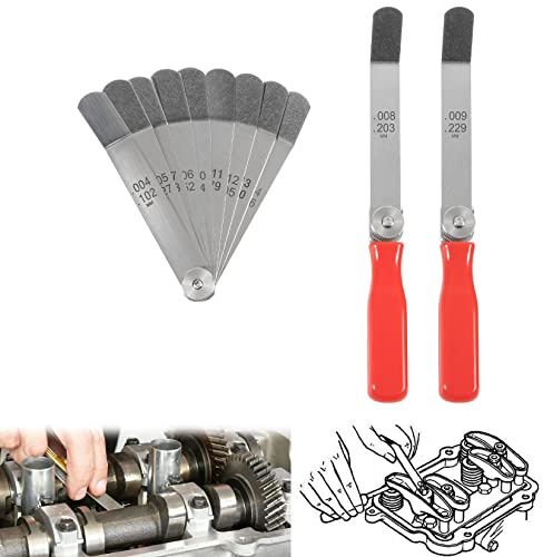 yourour A308 Offset Valve Tappet Gauge Set, 11-Blades Feeler Gauge/Feeler Blade with Two Handles (0.004 to 0.014)