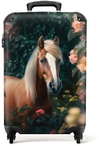 NoBoringSuitcases© Koffer Handgepäck Trolley Rollkoffer Kleine Reisekoffer | 55x35x20 cm - mit 4 Rollen - Pferd - Natur - Blumen - Wald - Tiere - Fotokoffer - Kabinenkoffer - Boardgepäck