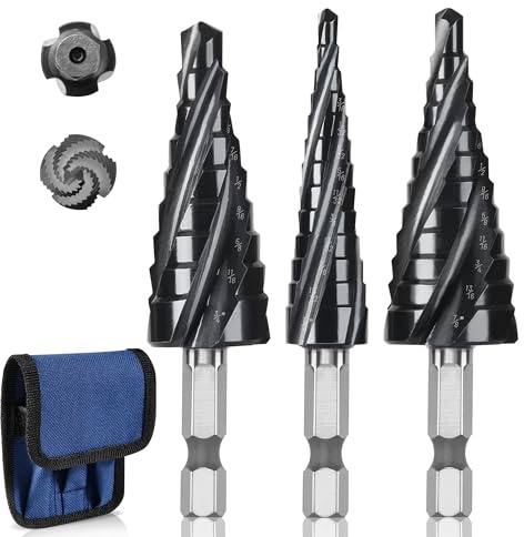 3 PCS Cobalt M35 Step Drill Bits Set 1/8 to 7/8, TiAlN Coating 4 Spiral Flute Step Bit for Stainless Steel, Metal, Aluminum, Plastic