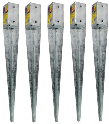 5 x Fence Post Holder 75mm posts Support Drive Down Spike Wedge Grip Galvanised for 75mm x 75mm posts, 600mm spike (3 x 24) Eliza Tinsley Swiftpost, Pack of 5