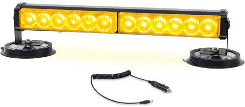 Wireless Strobe Beacon Light Bar, 12 LEDs Rechargebale Emergency Rooftop Mini Beacon Lights, Battery Powered Amber Flashing Light Bar with Magnetic Mounts & Charger Cable for Car Trucks Vehicles