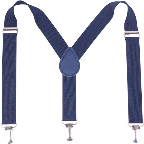 GUCHOL Navy Blue Suspenders for Boy and Girl Adjustable Elastic with Strong Metal Clips Suitable for Kids Toddler Baby