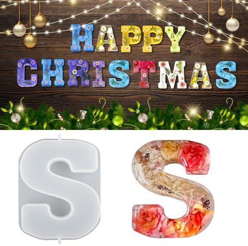 WIKIMO Silikonform Buchstaben Groß, 18 cm/7 inch Epoxidharz Formen für 3D-Alphabet, Silikonform GießForm für Geburtstag Hochzeit Party Weihnachten Kunst Basteln Ornamente（S）