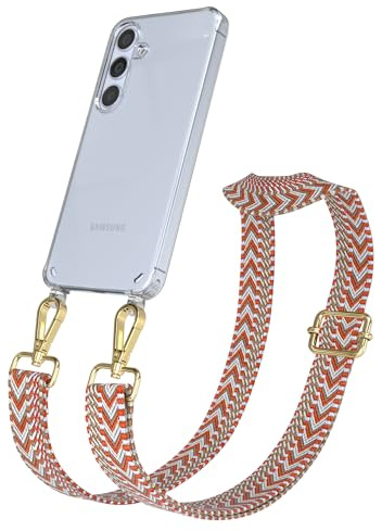 EAZY CASE - Nyckelband för telefon kompatibel med Galaxy S24 Justerbar korsbandsrem silikonfodral med axelrem, halsbandsfodral, telefonväska med korsband Zigzag - Blå Röd Metall Guld