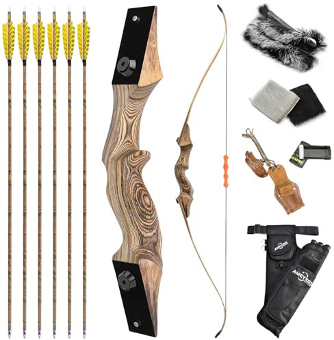 60” Takedown Recurve Bogen Und Pfeil Set 20-60lb Vintage Style Holzgriff Langbogen Für Erwachsene Anfänger Jagd Bogenschießen (30)