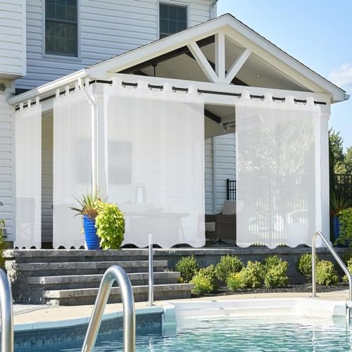 Mewkew Tenda da esterno con occhielli superiori per patio, facile da appendere, tenda in garza impermeabile per veranda, balcone, giardino, gazebo, camera da letto, dimensioni personalizzabili, bianco