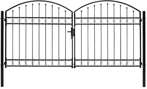 Hommdiy Zauntor mit Gewölbter Spitze Doppelflügeltor Metalltor Gartentor Gartenzaun Tor Pforte Doppeltor Hoftor Einfahrtstor Stahl Schwarz 300 x 125 cm