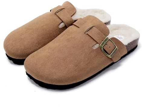 JOMIX Pantofole Donna Invernali Calde Ciabatte Casa Punta Chiusa con Pellicia Sintetica Zoccoli Comode Morbide MD2439 Khaki 40