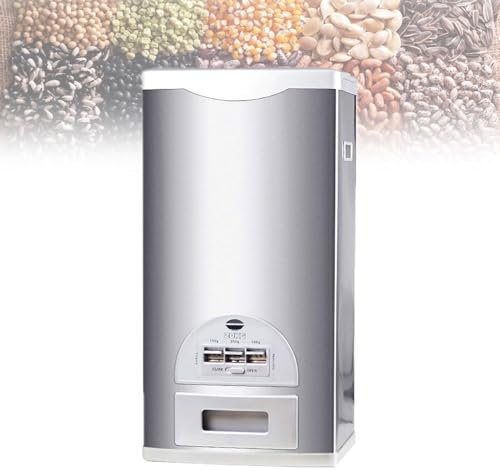 Multifunctional cereal dispenser, 10kg/15kg/20kg/25kg/30kg Stainless Steel Rice Container, for Keep Food Fresh, Automatic Metering Food Storage, for Mung beans, peanuts, melon seeds, rice, oatmeal