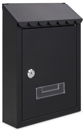 Assorted Collections Cassetta postale da parete, cassetta postale in acciaio zincato con serratura e 2 chiavi, cassetta postale resistente alle intemperie, 21x30x7 cm (nero)