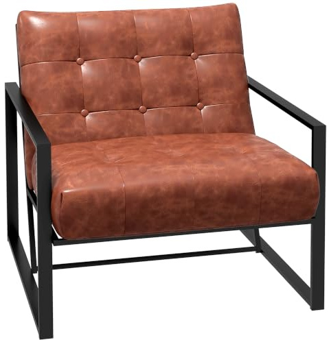 HOMCOM Chesterfield-Sessel, Relaxsessel, Sitzfläche mit Rückenlehne, gepolstert, Metallgestell, Schwarz, Bezug aus Synthetik, rostrot