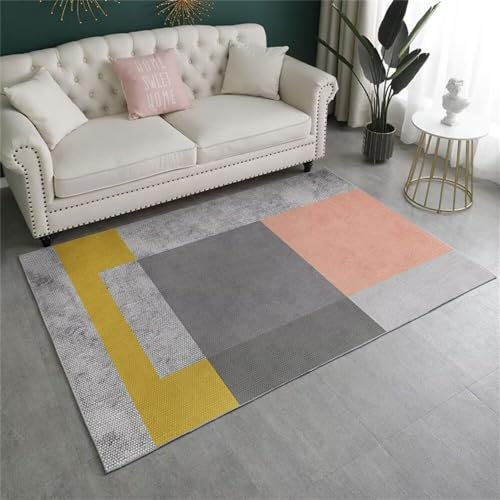 RUGMRZ Webteppich Baby Kinderzimmer Wohnzimmer Teppich Modern Style Rosa Grau Geometrisch Schlafzimmer Waschbar Tische 200X260CM
