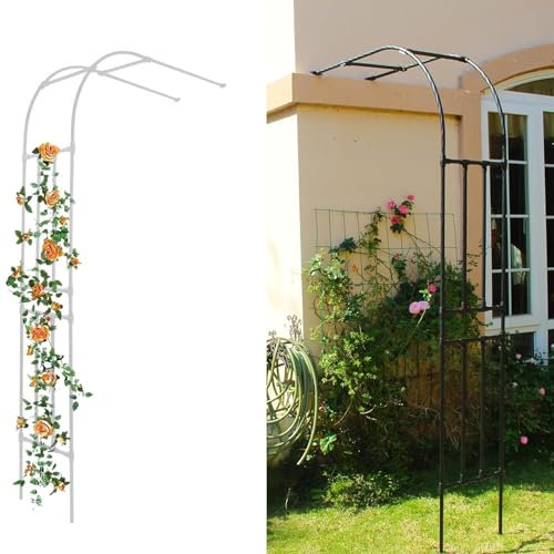 Hoiweqr Garten Halbbogen Rankhilfe, Halber Rosenbogen Aus Metall, Rosenbogen Metall Stabil Wetterfest Garten Rankgitter Rankhilfe Rankbogen Metallbogen Gartenbogen(White,240x240x40cm)