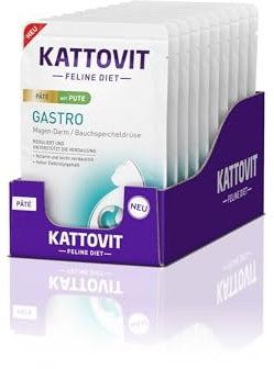 KATTOVIT - Gastro Nassfutter für Katzen | Zur Unterstützung des Magen-Darm-Systems | Diät-Alleinfuttermittel im Frischebeutel für ausgewachsene Katzen | 10 x 85 g Paté Pute