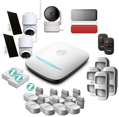 PA543Z - Sistema di allarme WiFi & Zigbee, compatibile con animali, controllo a distanza, 8 contattori di porta, 2 rilevatore di vibrazione, 4 sensori di movimento, sirena esterna, 3 telecamere
