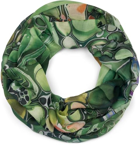 styleBREAKER Bufanda de lazo para señoras con estampado de vertido acrílico de colores, elegante bufanda de tubo de flujo cósmico multicolor 01017159, color:Verde oscuro-verde