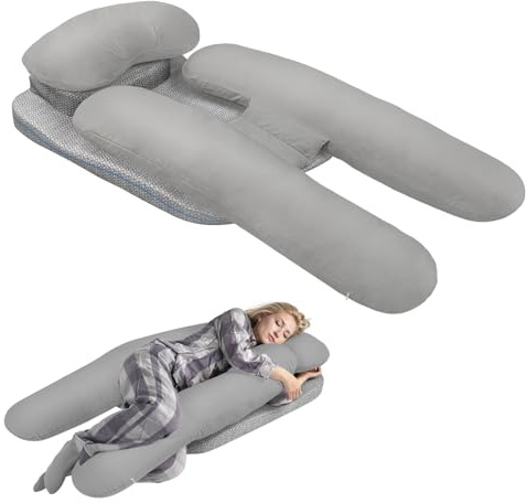 Seitenschläferkissen mit Armtunnel Schulterentlastungs-Stützbereich, Schulterschmerz Entlasten, Keilkissen Körperkissen-System für Erwachsene, Ergonomisches Body Pillow für Seitenschläfer (Grau)