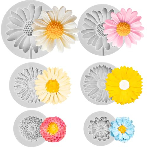 6PCS Daisy Candle Mould, Flower Silicone Mould for Cake Fondant | 3D Chrysanthemum Silicone Moulds for Chocolate Candy Cupcake Soap Polymer Clay Candle Crafting Projects