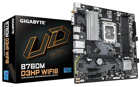 GIGABYTE B760M D3HP WIFI6 Mainboard – Unterstützt Intel Core Prozessoren der 14. Generation, digitales 4+1+1 Phasen VRM, bis zu 5600 MHz DDR5, 2X PCIe 4.0 M.2, Wi-Fi 6, GbE LAN, USB 3.2 Gen 1