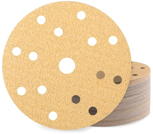 Huopueit 50 Stück Schleifpapier 150mm Klett Körnung 40 15 Loch Schleifscheiben Set für Rund Exzenterschleifer