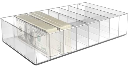 Organizador de dinero acrílico con 8 compartimentos, transparente