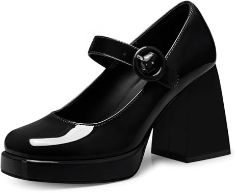 CELLENZ Women Mary Jane Shoes: Comfortable Closed Toe High Heels - Black Dress Shoes - Chunky Party Dressy Formal Platform Pumps Size 8.5