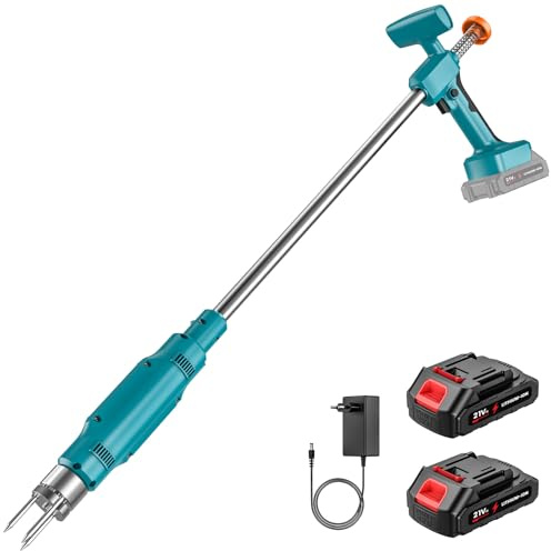 Extractor Malas Hierbas, Desherbador Electrico con 2 Baterías 3,0Ah, Cabezal de Acero con 3 Garras, Penetración de 6 cm, Desherbador Bateria Inalambrico para Jardín y Césped