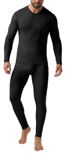 QIXING Mens Thermal Underwear Set Fleece Lined Long Johns Warm Base Layer Set for Winter Ski Football Work (Black, L)