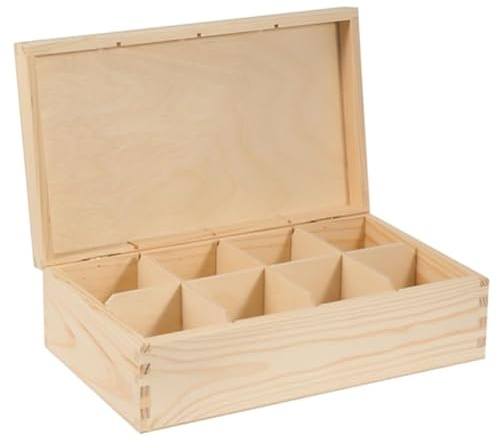 Wooden World - Caja de té de madera con 8 compartimentos – organizador de infusiones