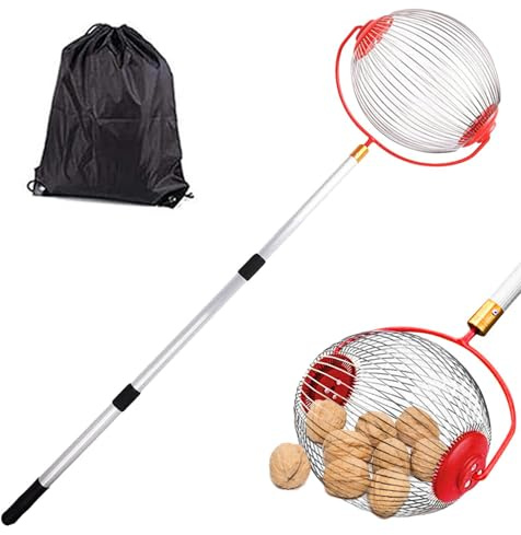 Zegaqae Collecteur De Noix Télescopique, Rouleau Ramasse Fruits en Acier Inoxydable, Rouleau Ramasse Noix avec Sac De Rangement, pour Noyer, Caryer, Châtaignes, Golf